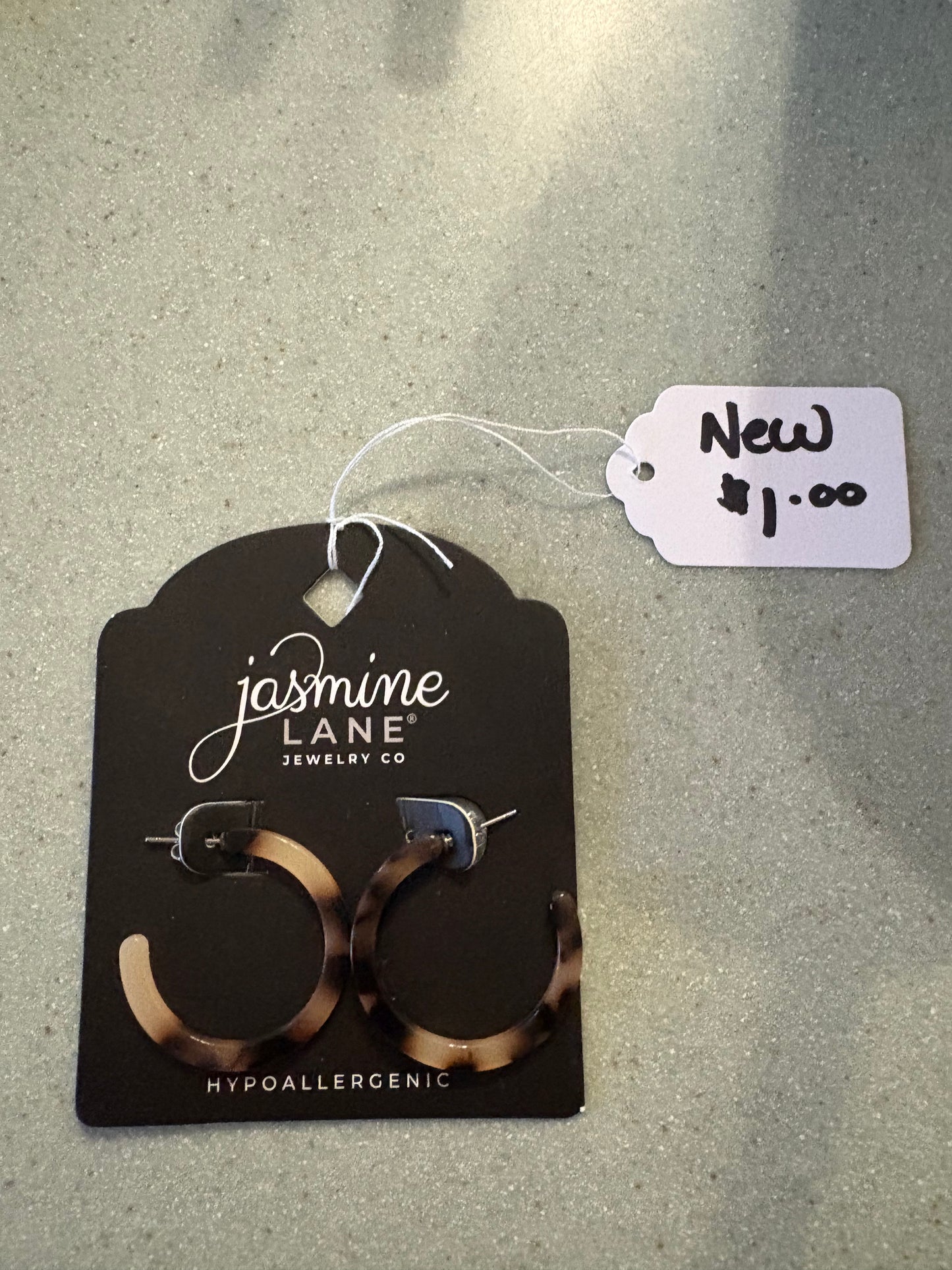 Brown and tan marble hoops, hypoallergenic, Jasmine Lane Jewelry Company