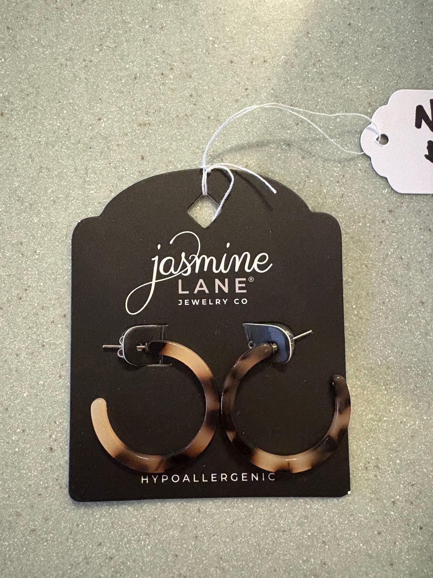 Brown and tan marble hoops, hypoallergenic, Jasmine Lane Jewelry Company