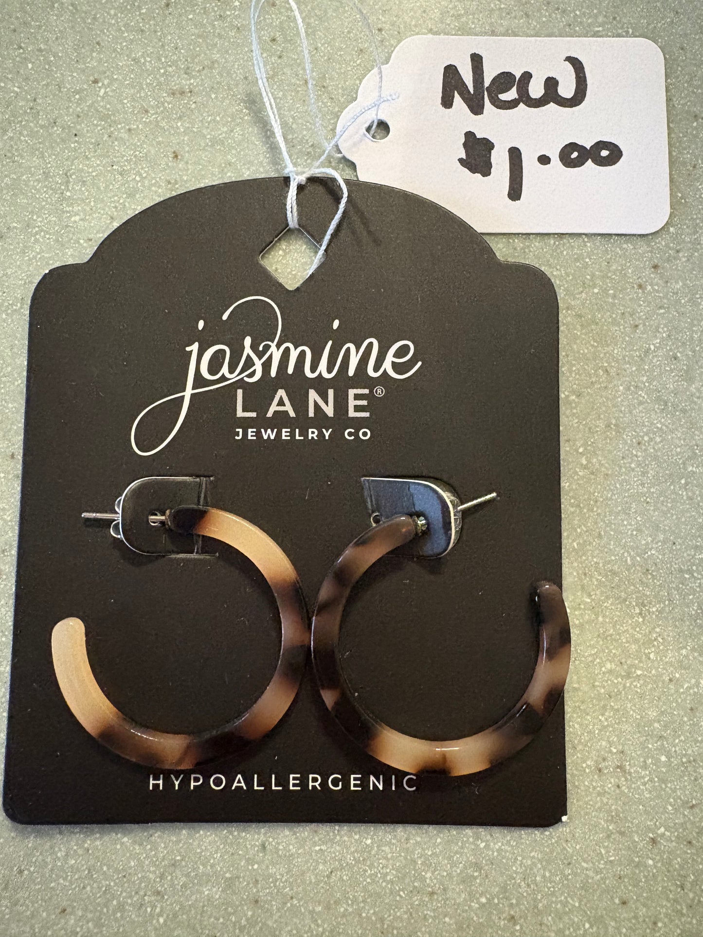 Brown and tan marble hoops, hypoallergenic, Jasmine Lane Jewelry Company