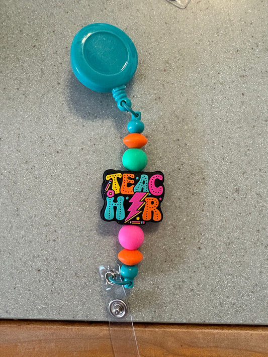 Teacher Teal Badge Reel