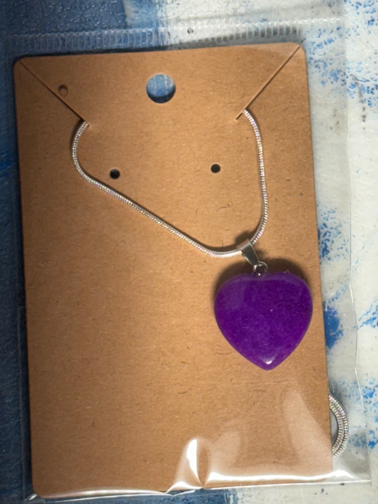 Natural stone heart on a Sterling Silver 925 snake chain