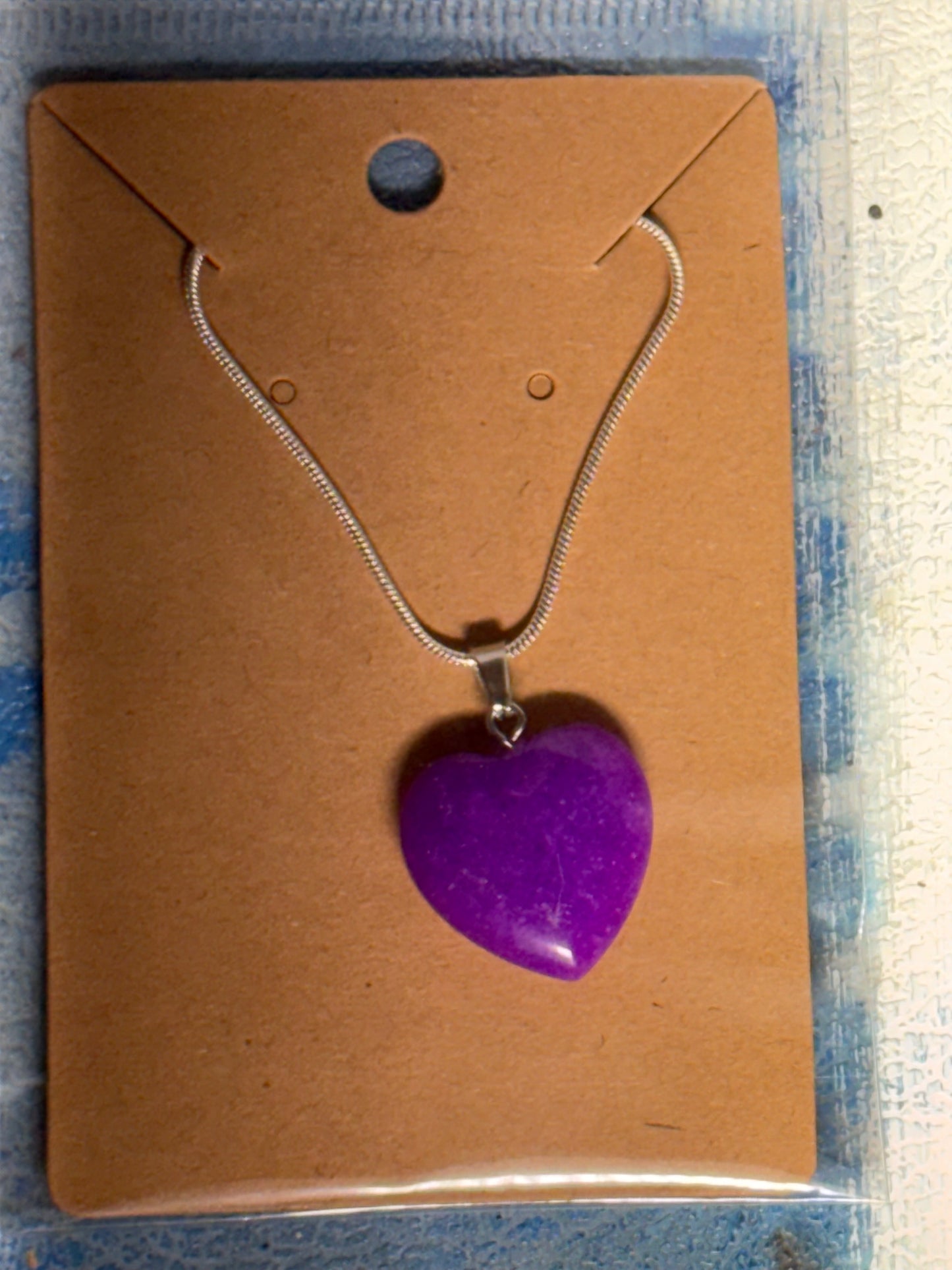 Natural stone heart on a Sterling Silver 925 snake chain