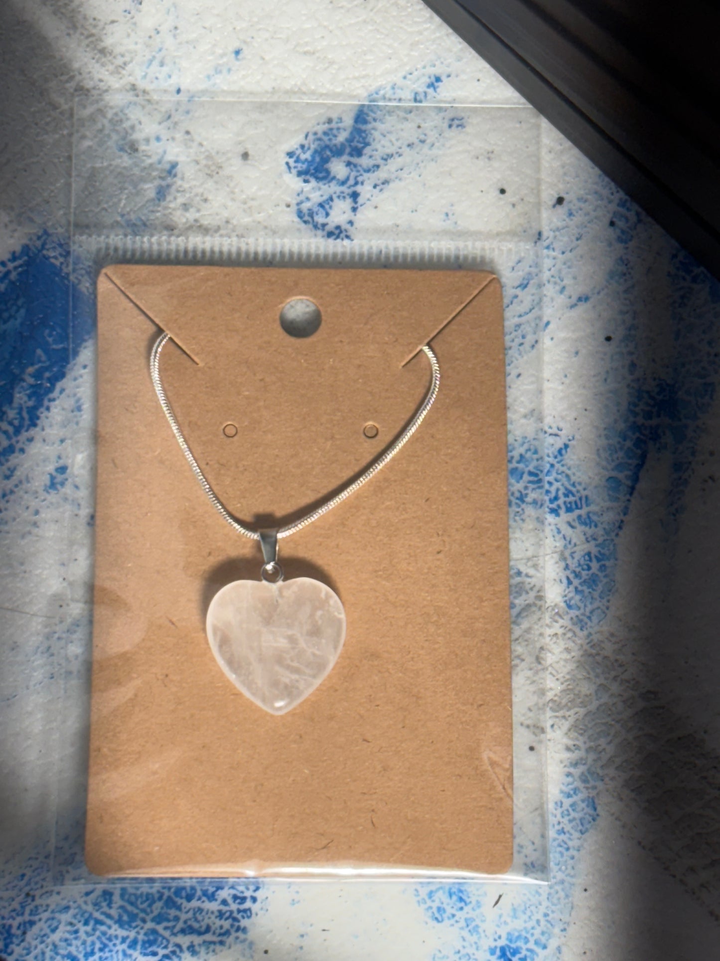 Natural stone heart on a Sterling Silver 925 snake chain
