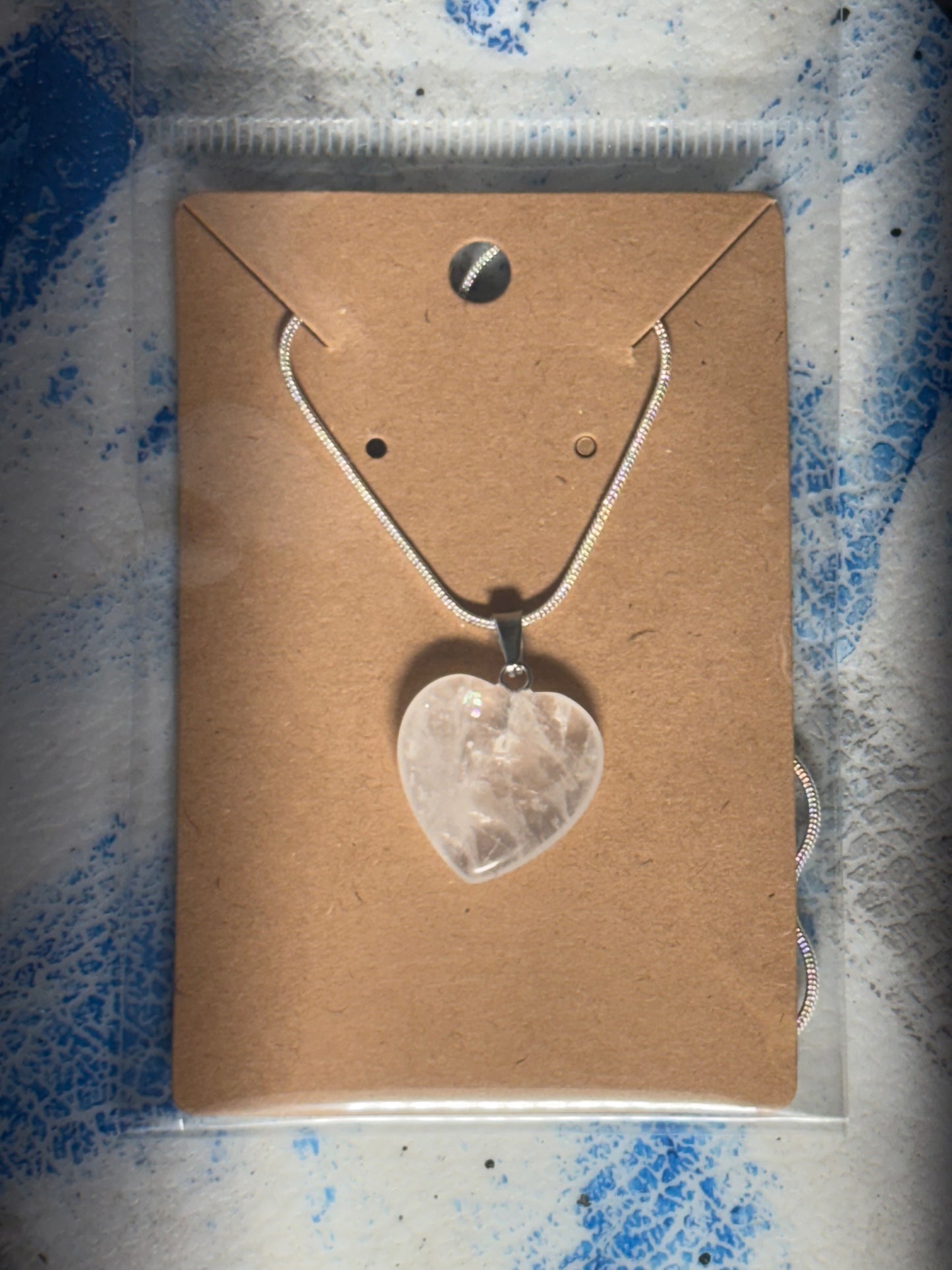 Natural stone heart on a Sterling Silver 925 snake chain