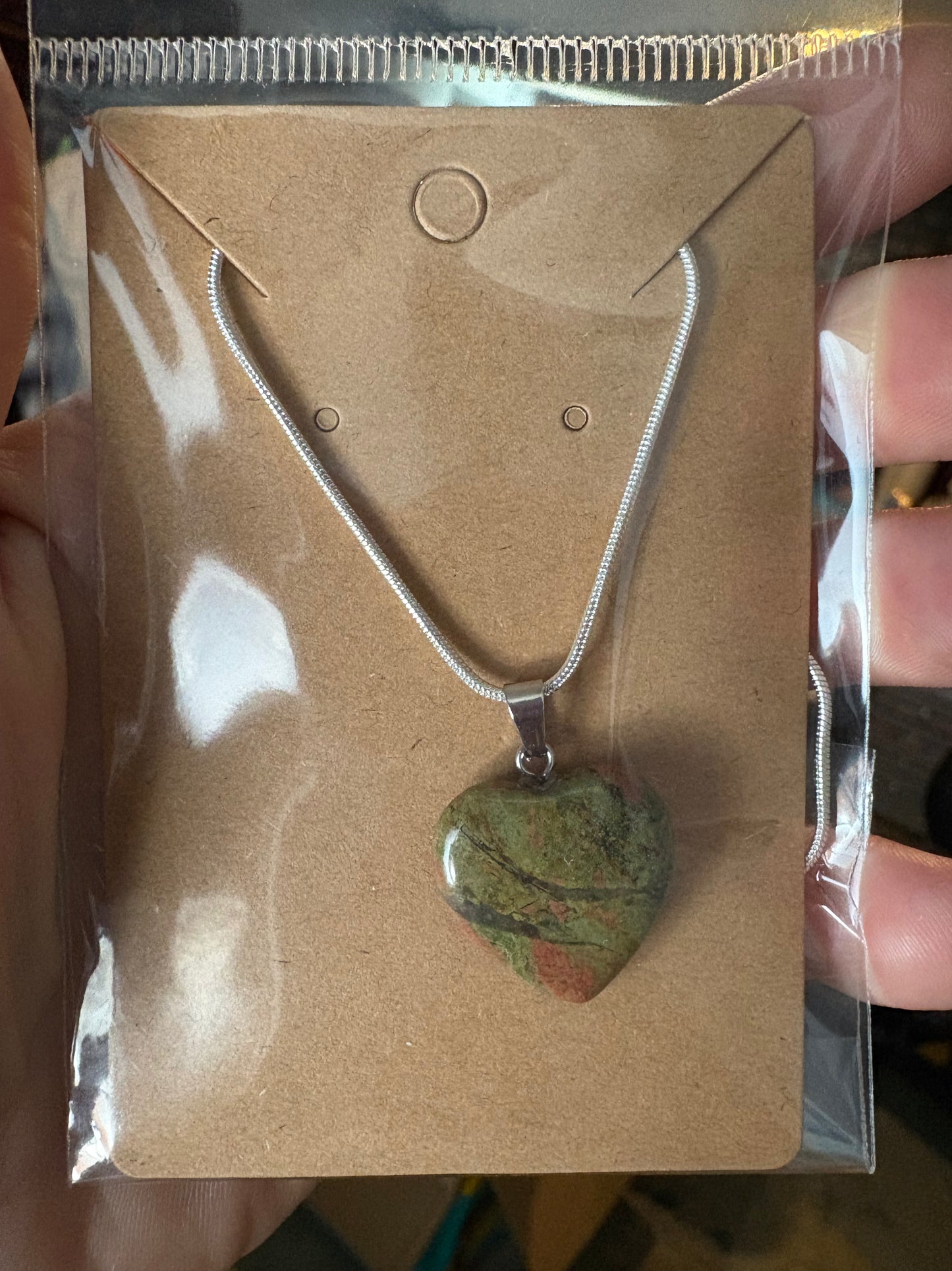 Natural stone heart on a Sterling Silver 925 snake chain