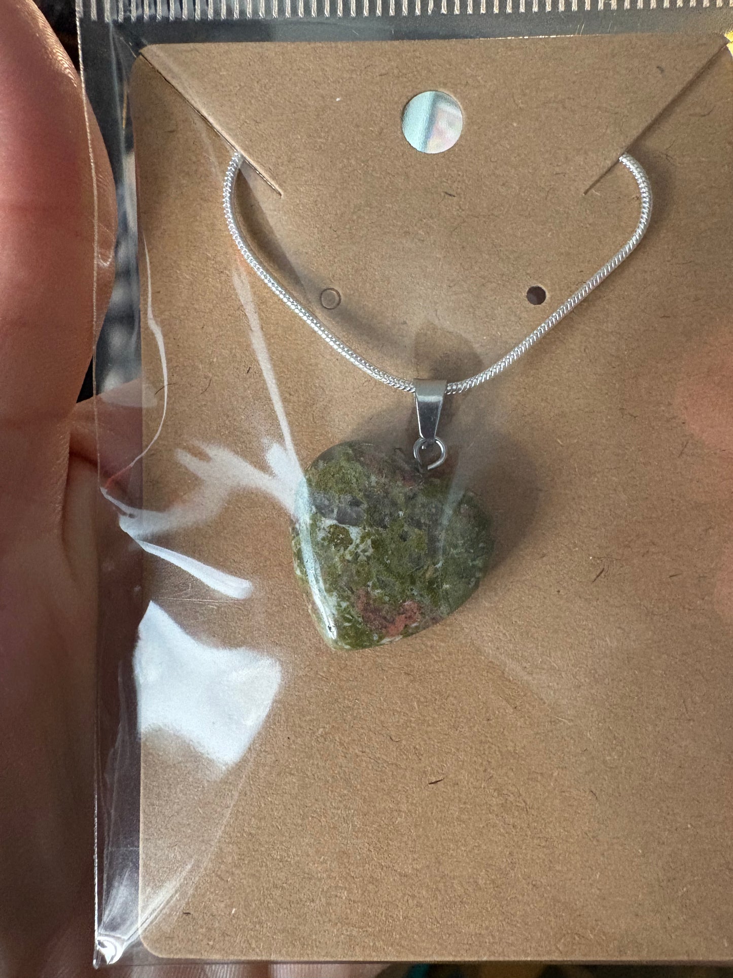 Natural stone heart on a Sterling Silver 925 snake chain