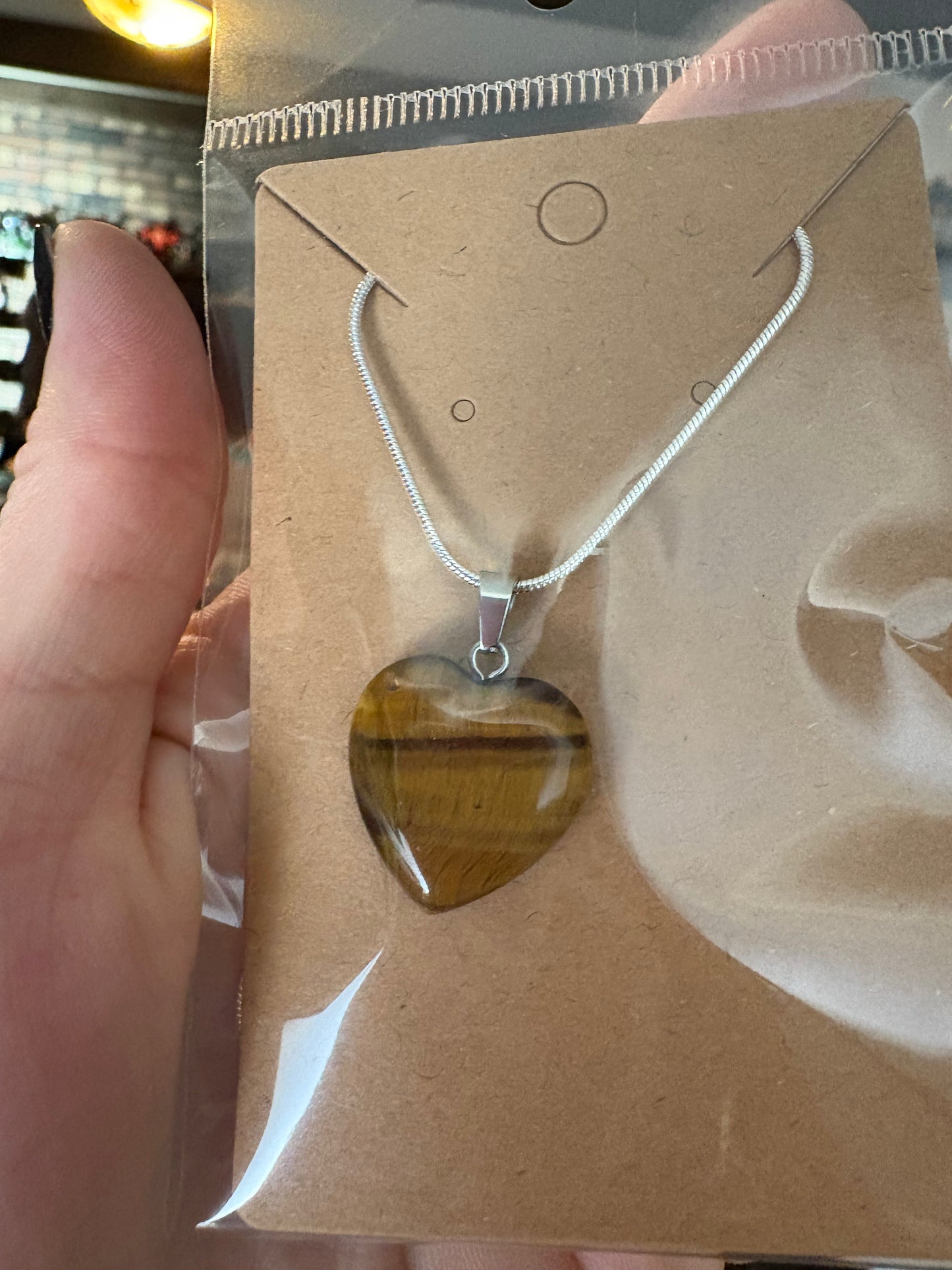 Natural stone heart on a Sterling Silver 925 snake chain