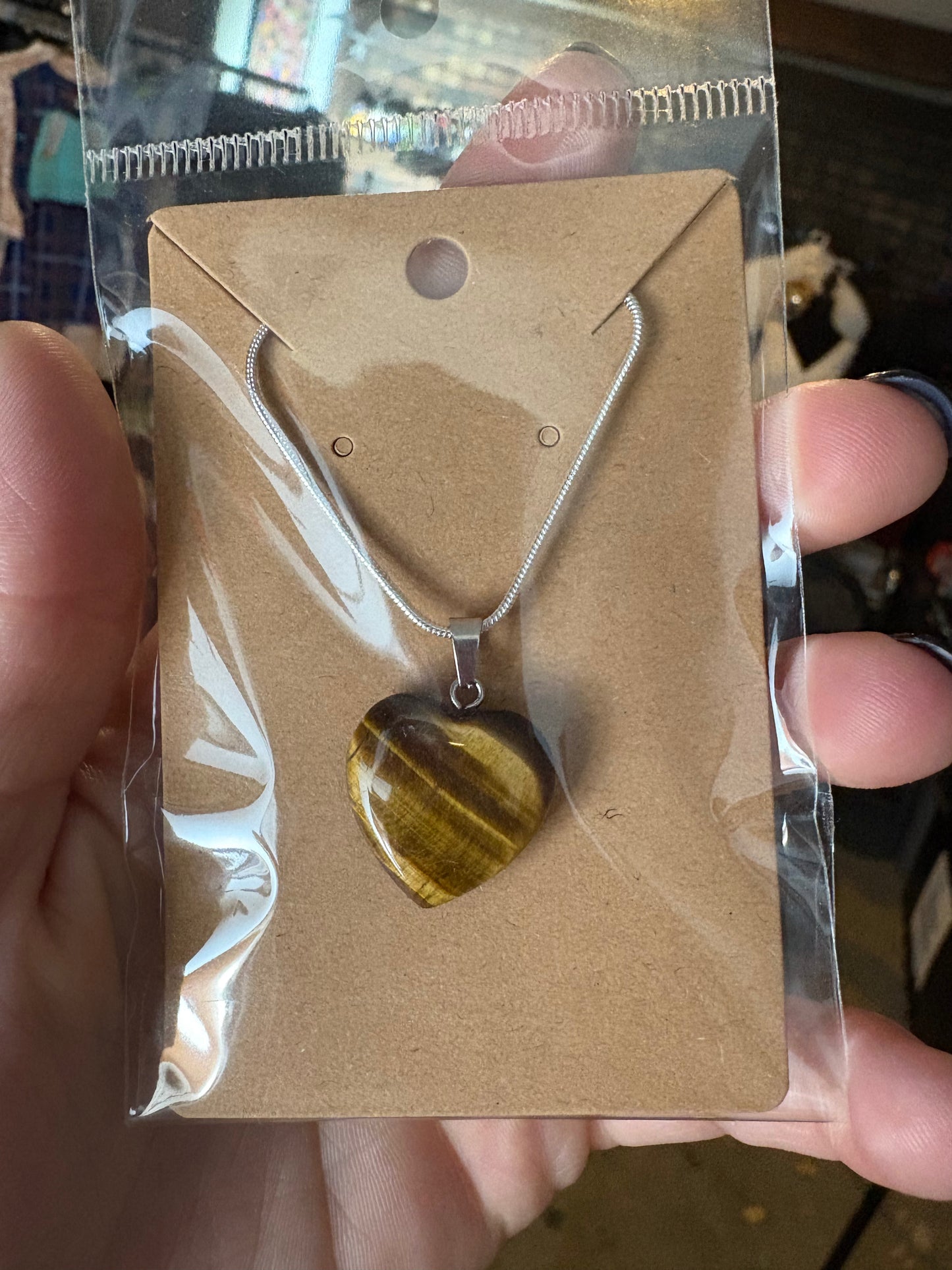 Natural stone heart on a Sterling Silver 925 snake chain