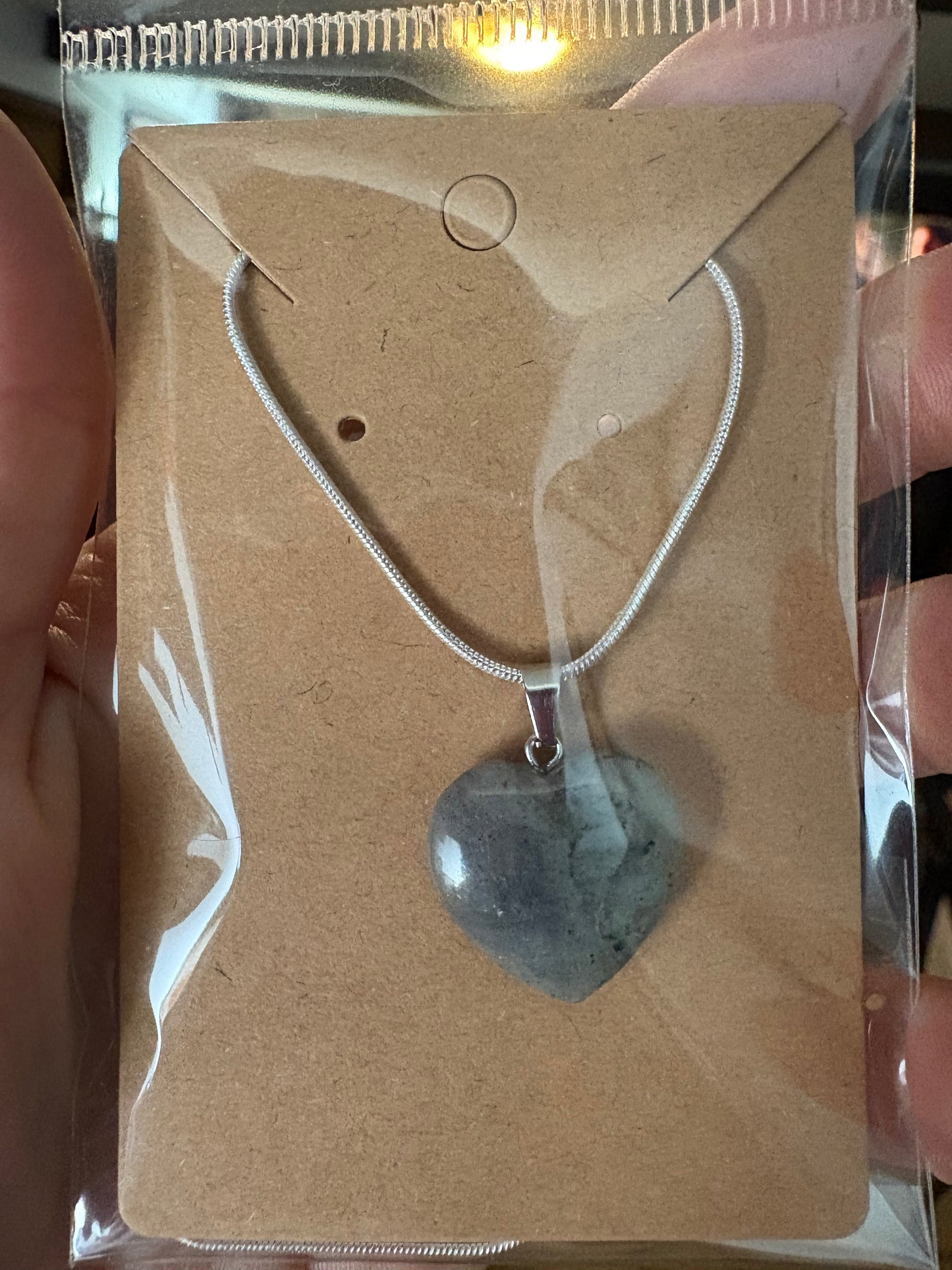 Natural stone heart on a Sterling Silver 925 snake chain
