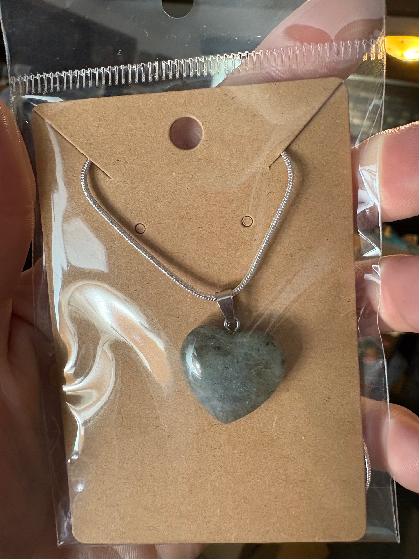 Natural stone heart on a Sterling Silver 925 snake chain