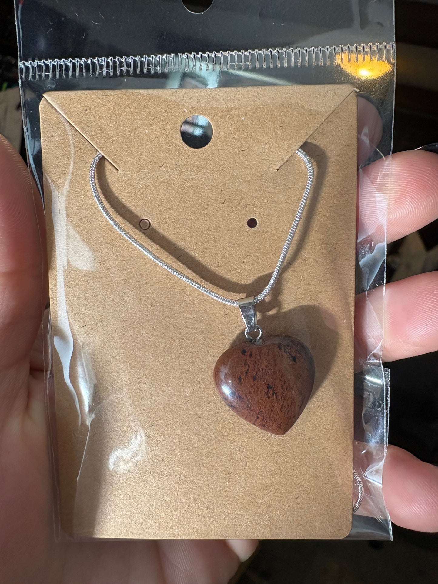 Natural stone heart on a Sterling Silver 925 snake chain