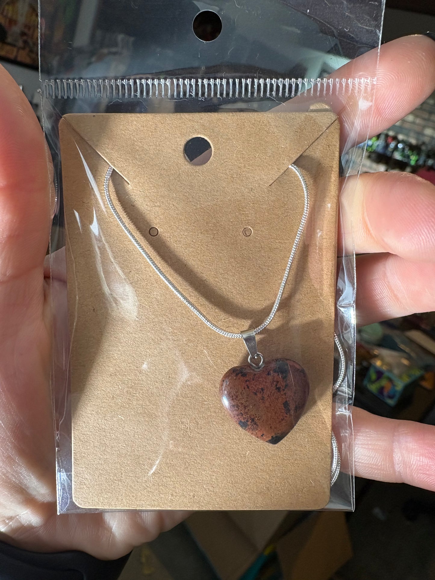 Natural stone heart on a Sterling Silver 925 snake chain