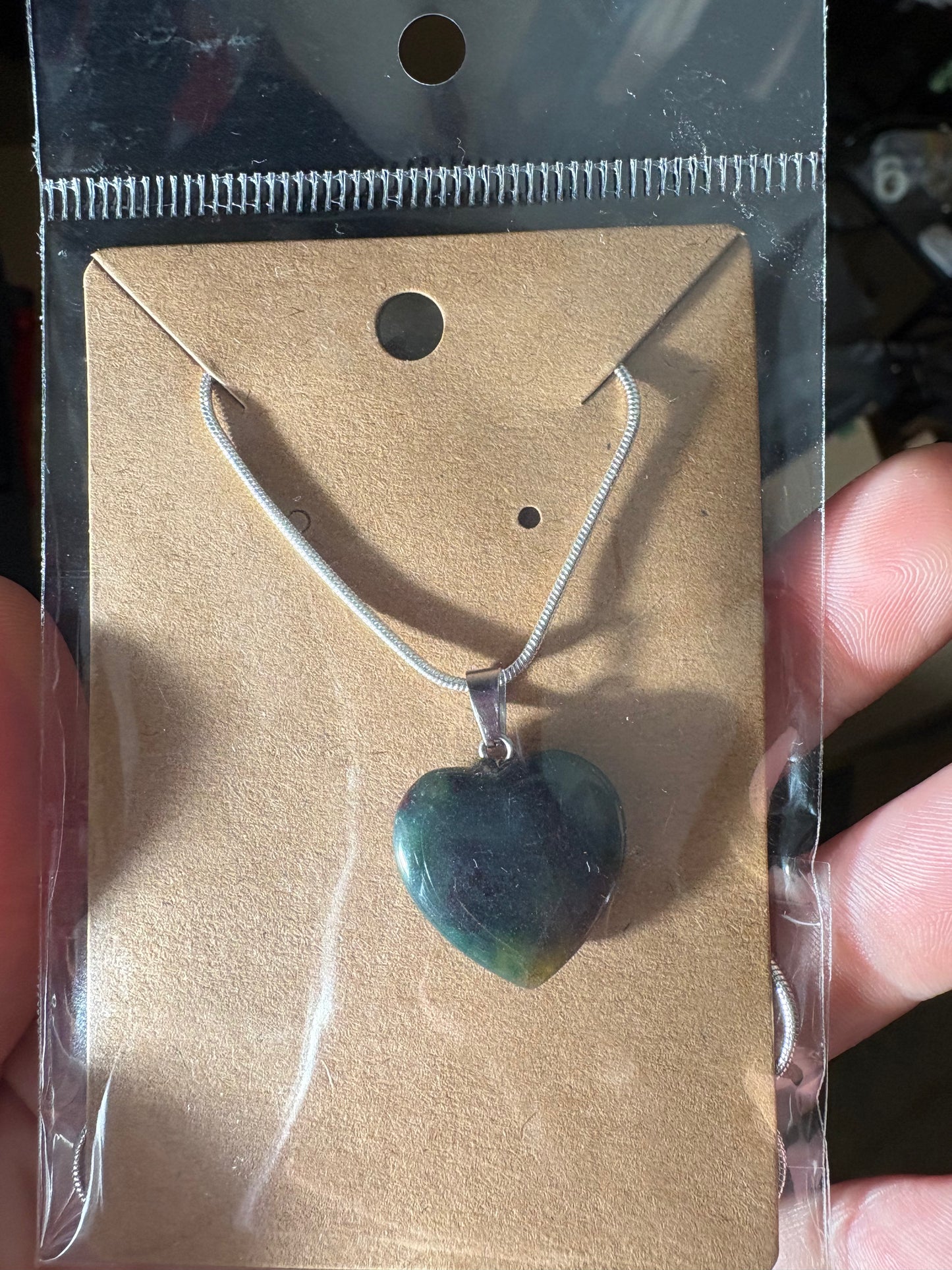 Natural stone heart on a Sterling Silver 925 snake chain