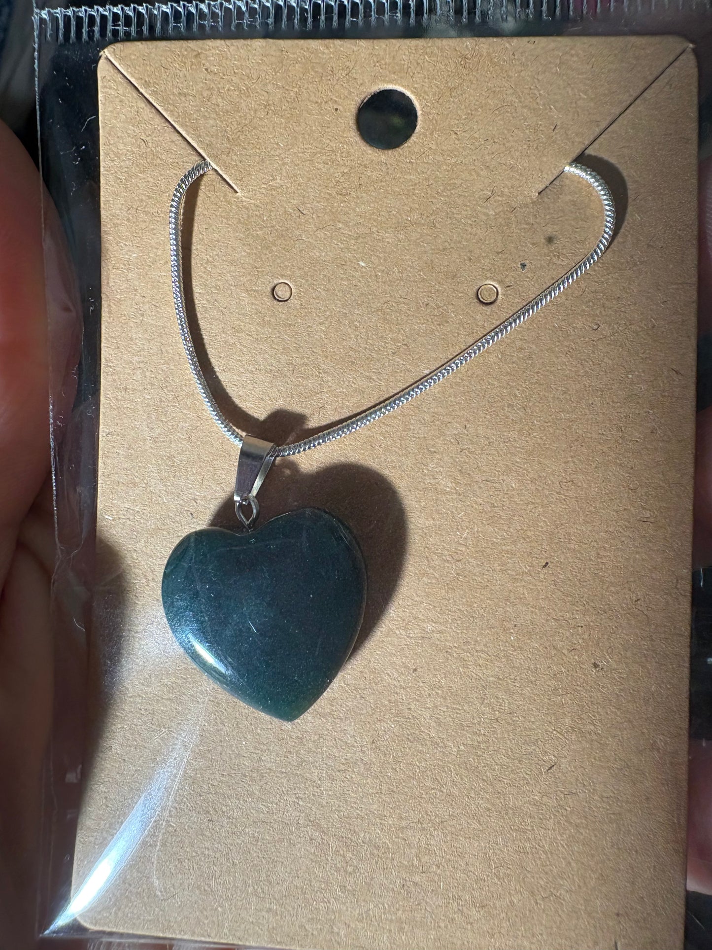 Natural stone heart on a Sterling Silver 925 snake chain