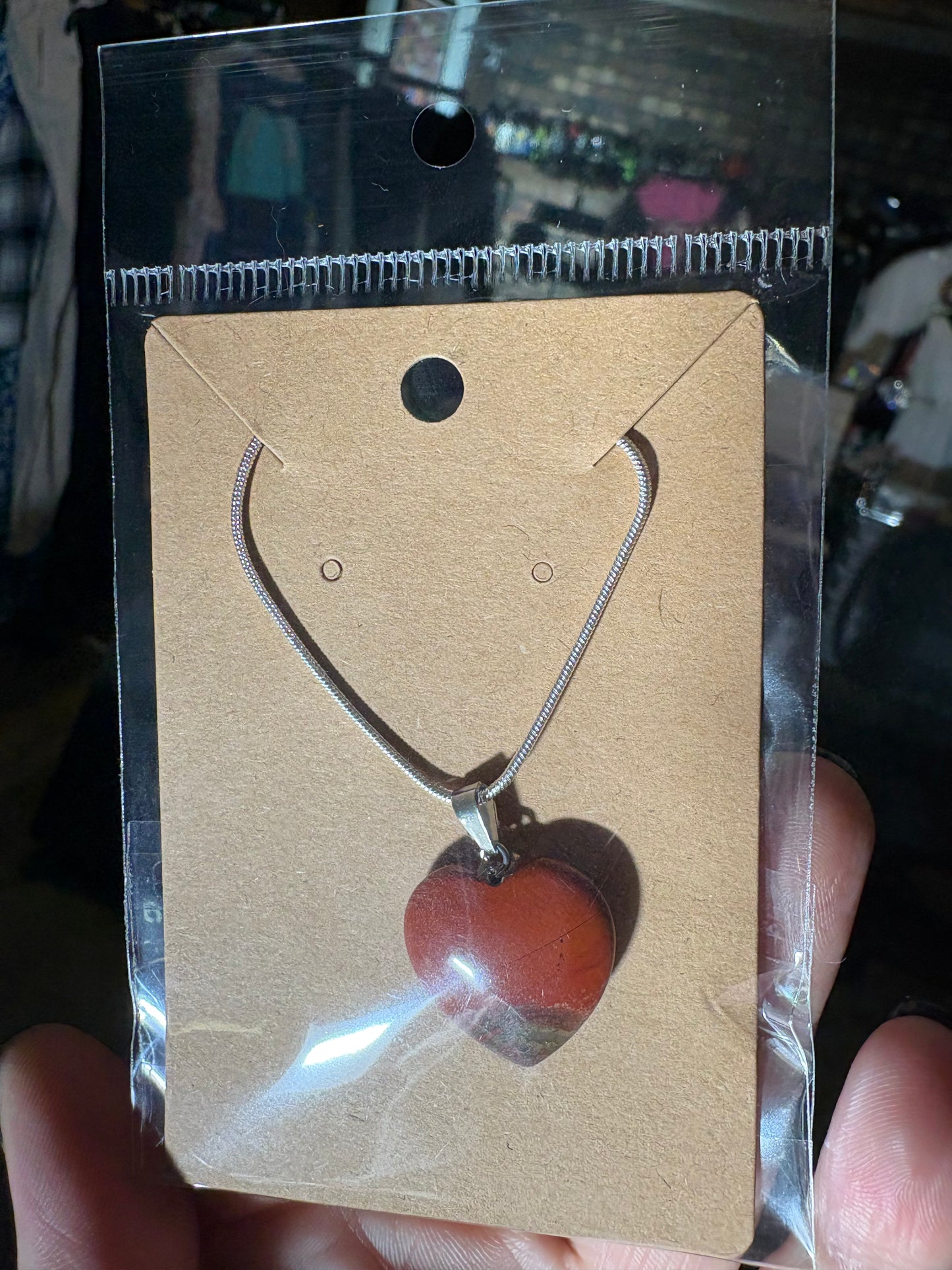 Natural stone heart on a Sterling Silver 925 snake chain