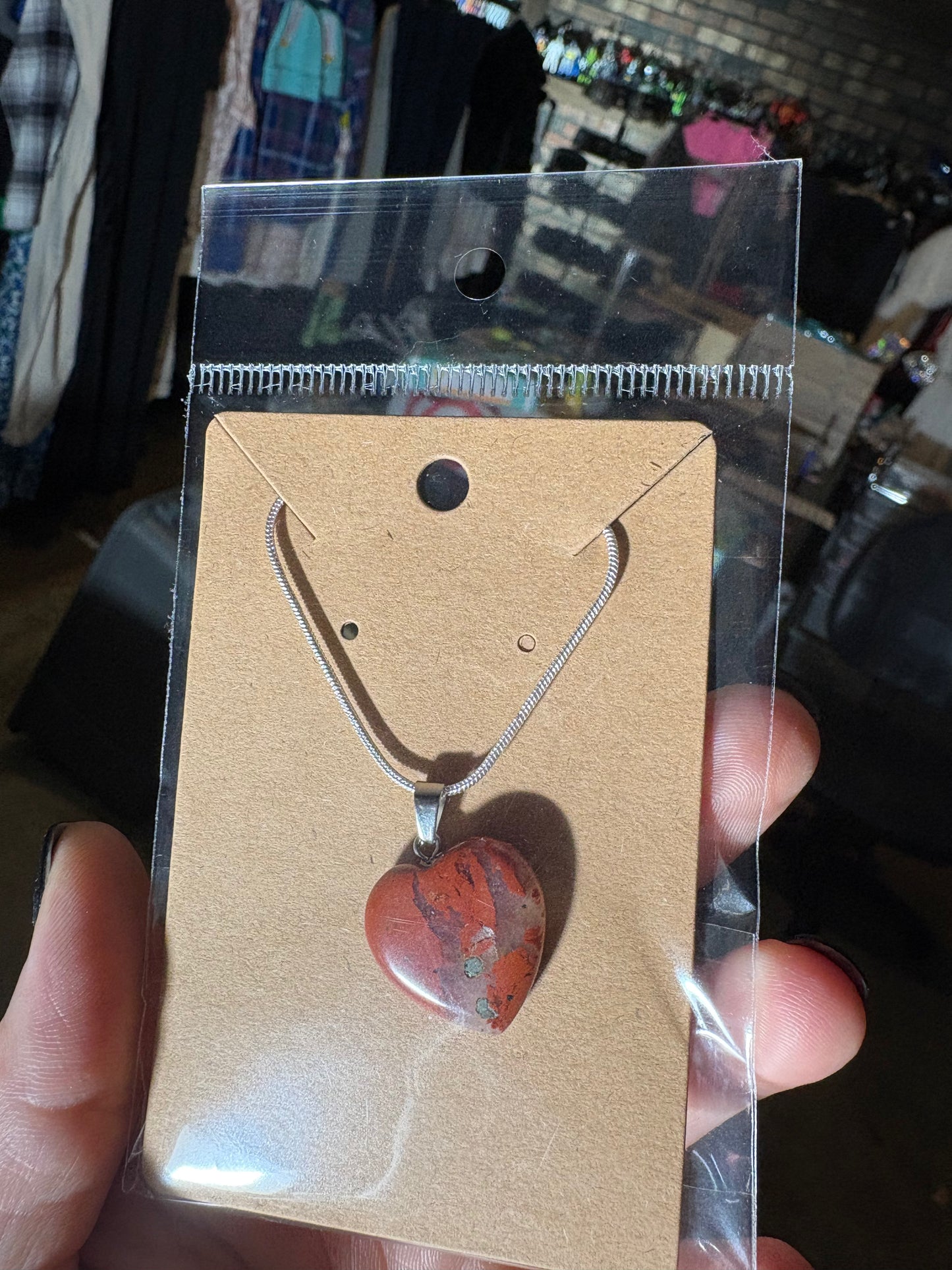 Natural stone heart on a Sterling Silver 925 snake chain