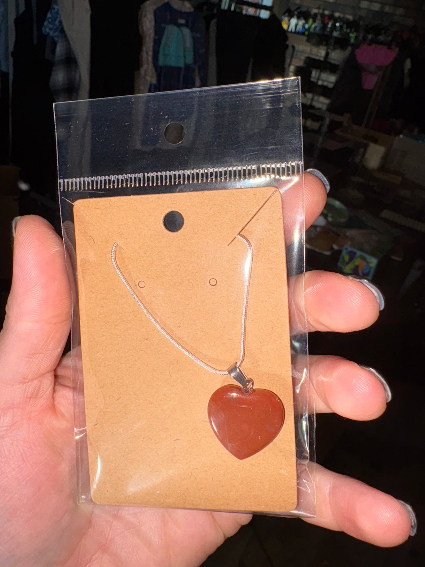 Natural stone heart on a Sterling Silver 925 snake chain