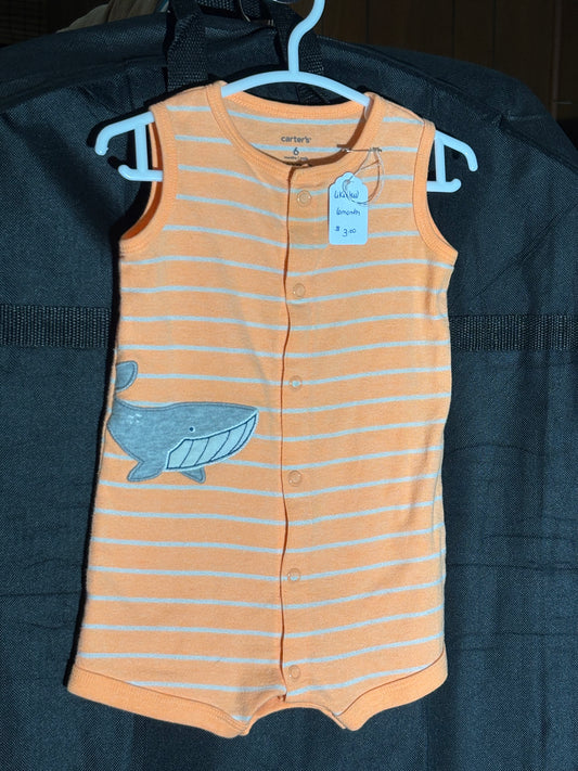 Size 6 month orange striped one piece