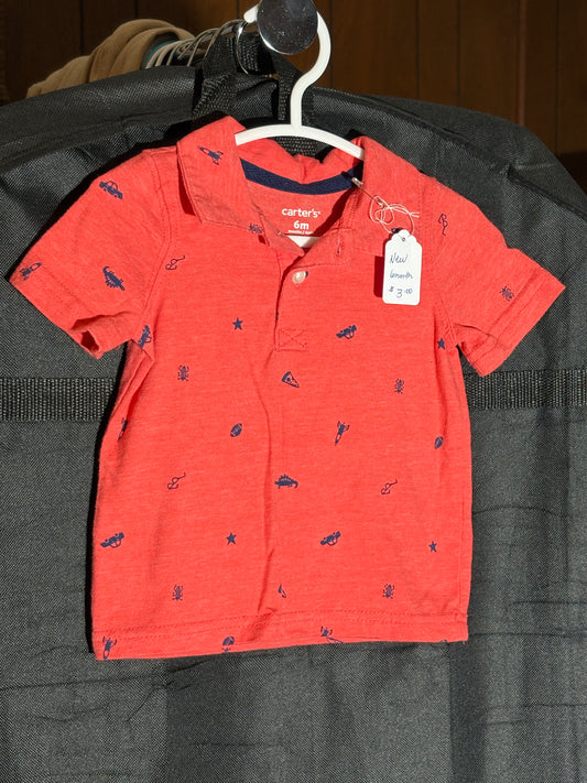 Size 6 month Carter brand red orange T-shirt with collar ￼