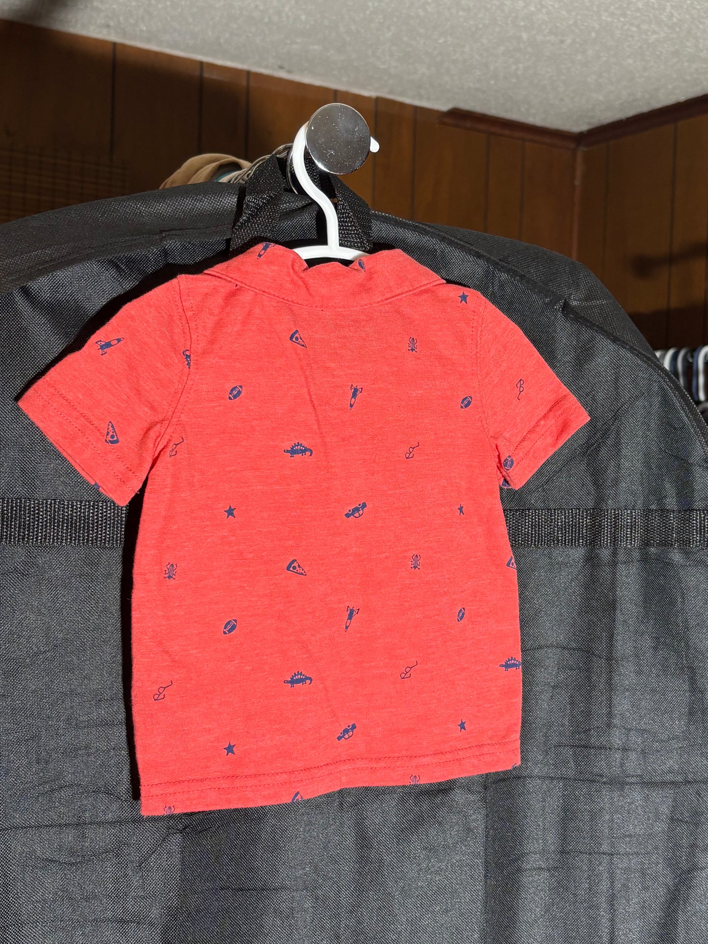 Size 6 month Carter brand red orange T-shirt with collar ￼
