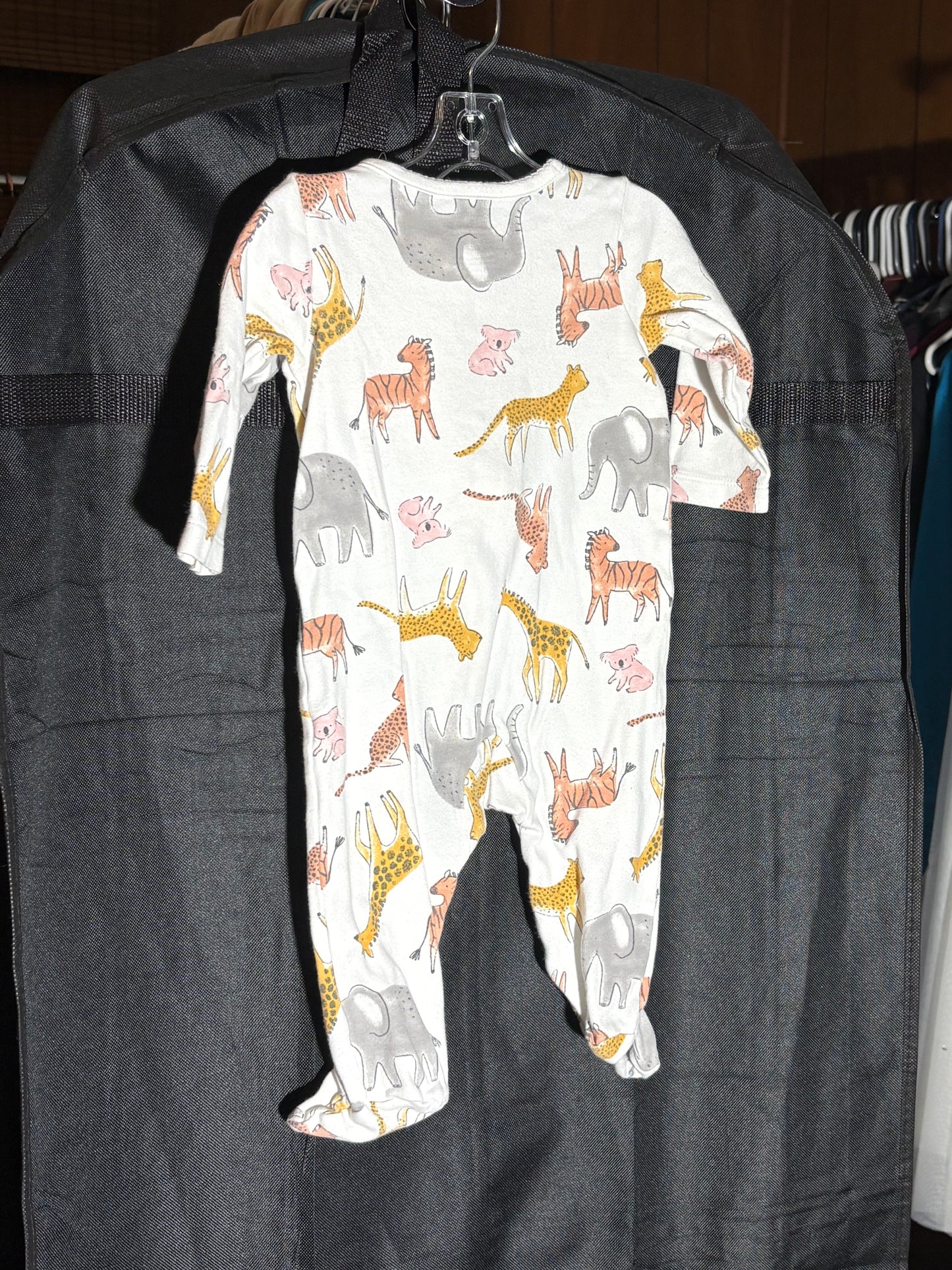 Size 6 month, Carters brand, sleeper - white with zoo animals