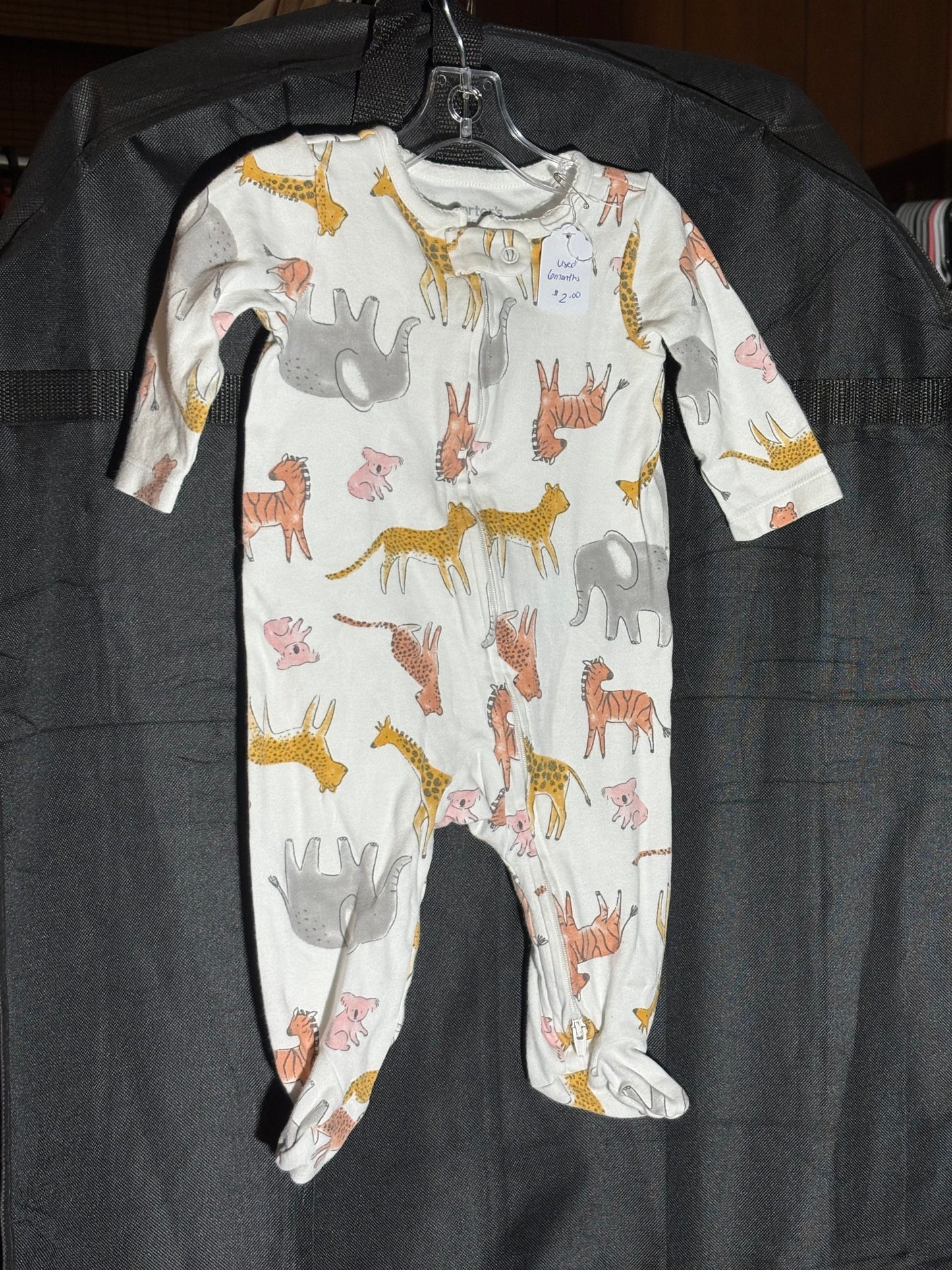 Size 6 month, Carters brand, sleeper - white with zoo animals