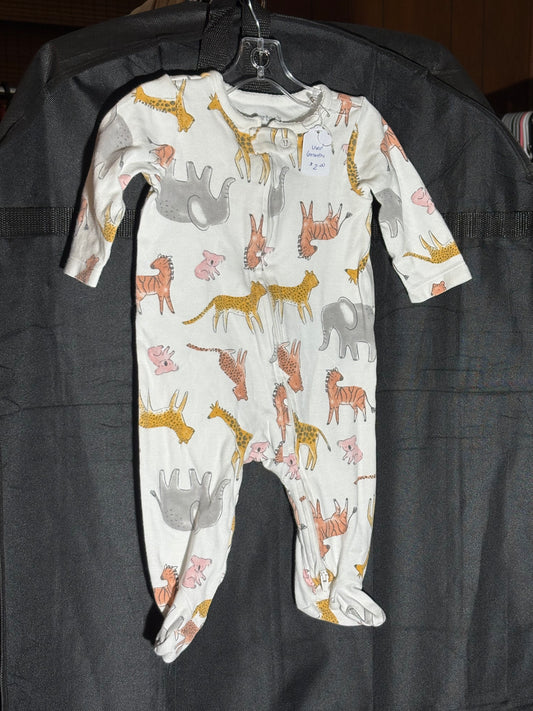 Size 6 month, Carters brand, sleeper - white with zoo animals