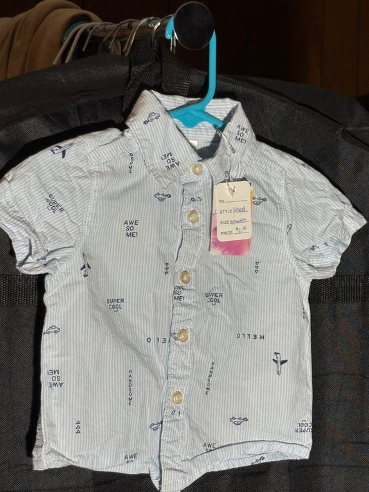Size 6 month, Carters Brand, light blue vertical striped collared shirt