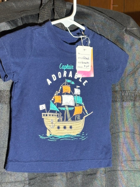 Size 6 month, Carters Brand, Captain Adorable Navy tshirt