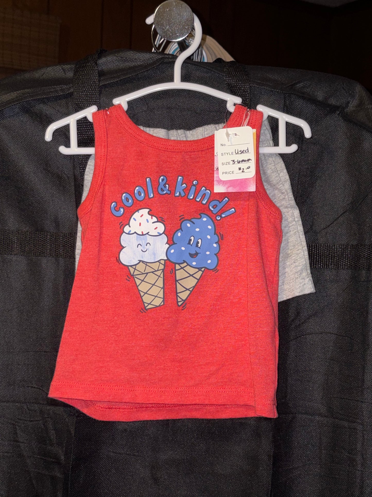 Size 3-6 month, Red Tank with gray shorts