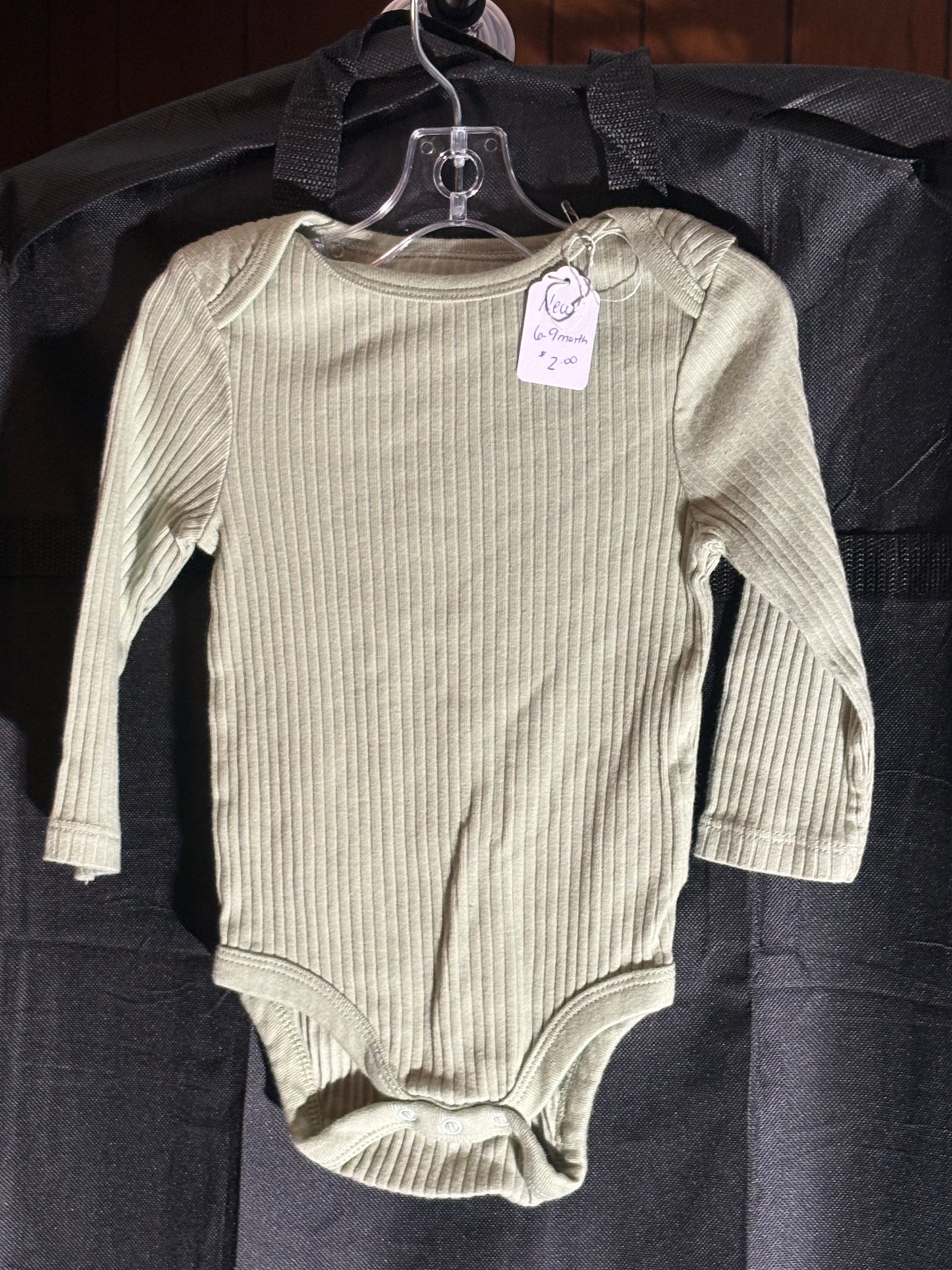 Size 6-9 Month onesie, cloud island brand, soft green