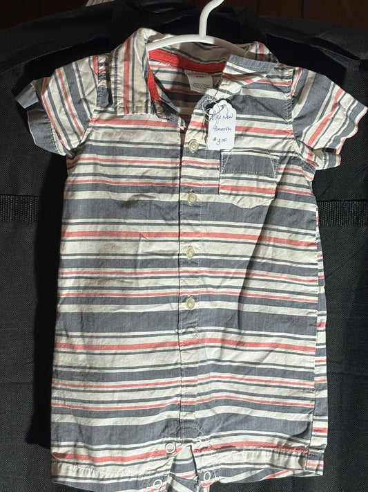 Size 9 month jumper, Carters brand, white, gray and salmon striped collared