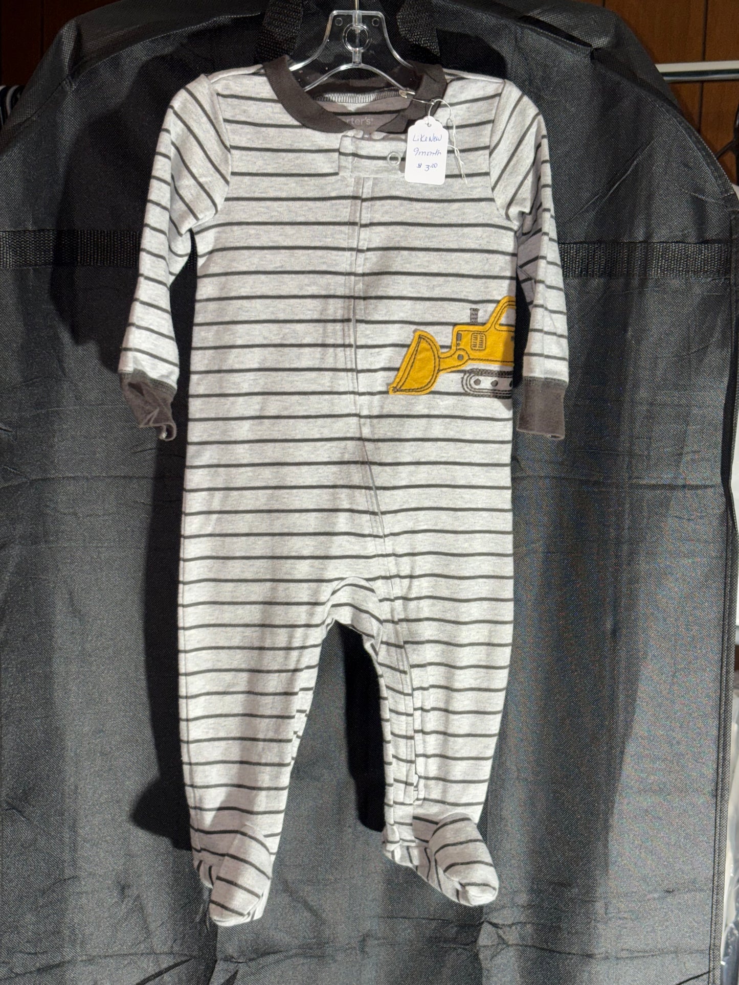 Size 9 month, Carters brand, Gray and black sleeper