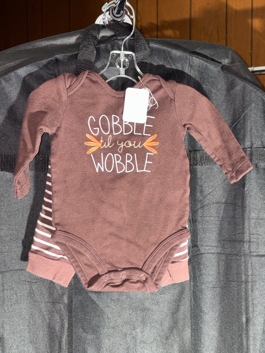 Size 3 month, Carters Brand, Gobble til you Wobble Outfit
