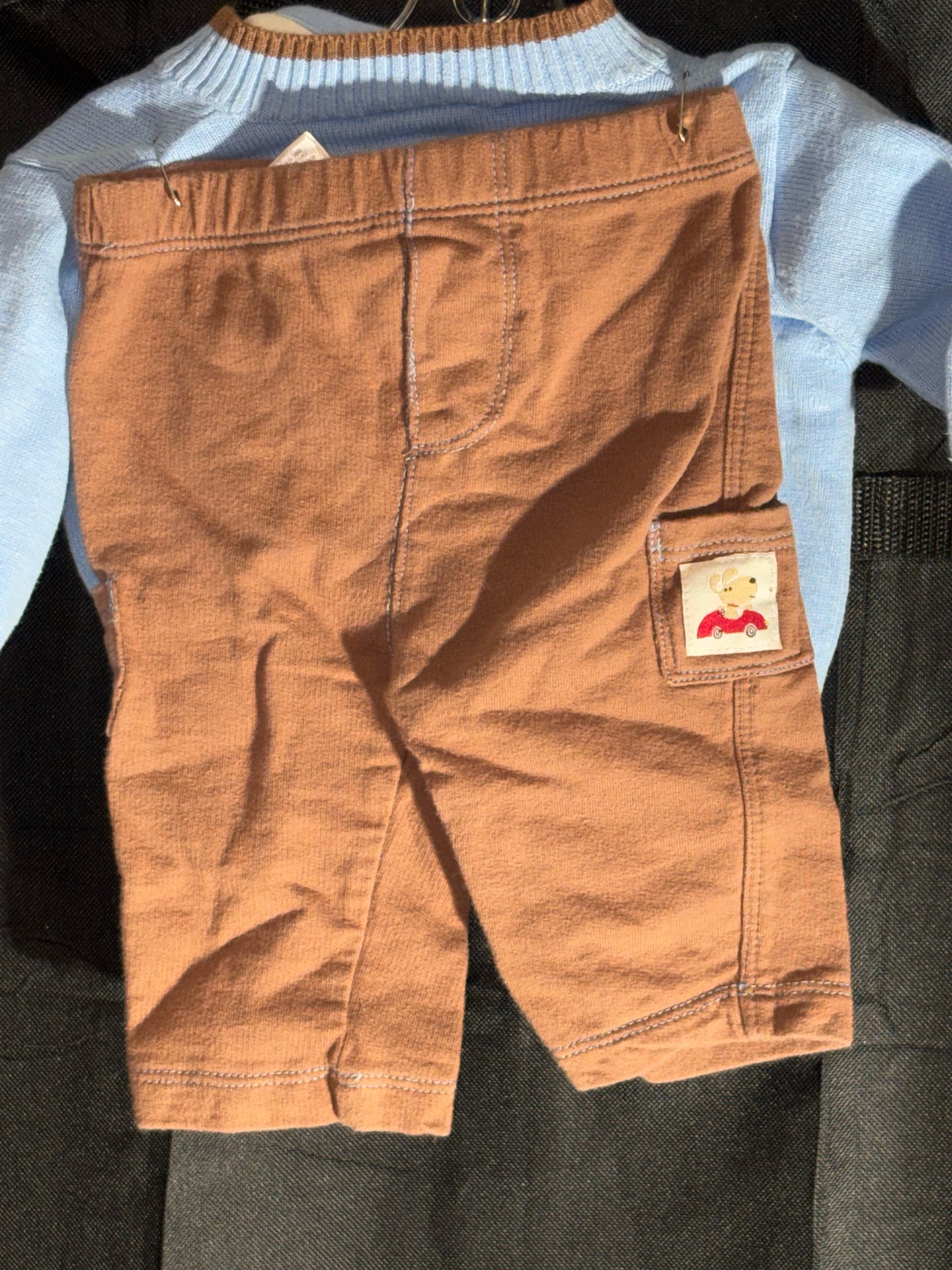 Size 3 month outfit- Brown and blue with puppy