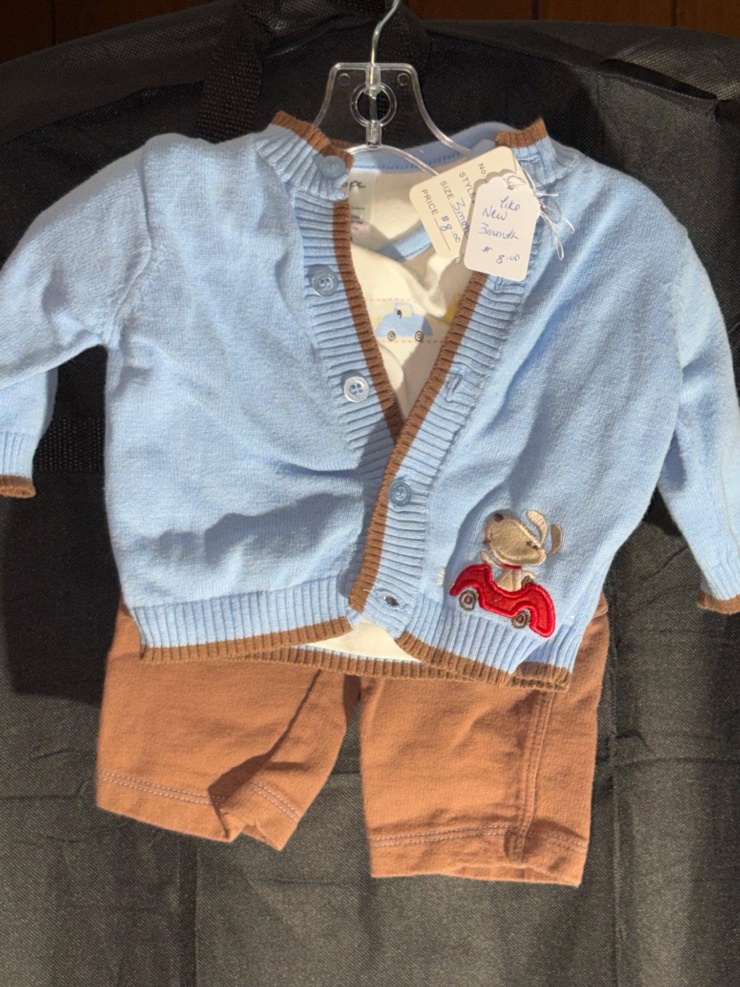 Size 3 month outfit- Brown and blue with puppy