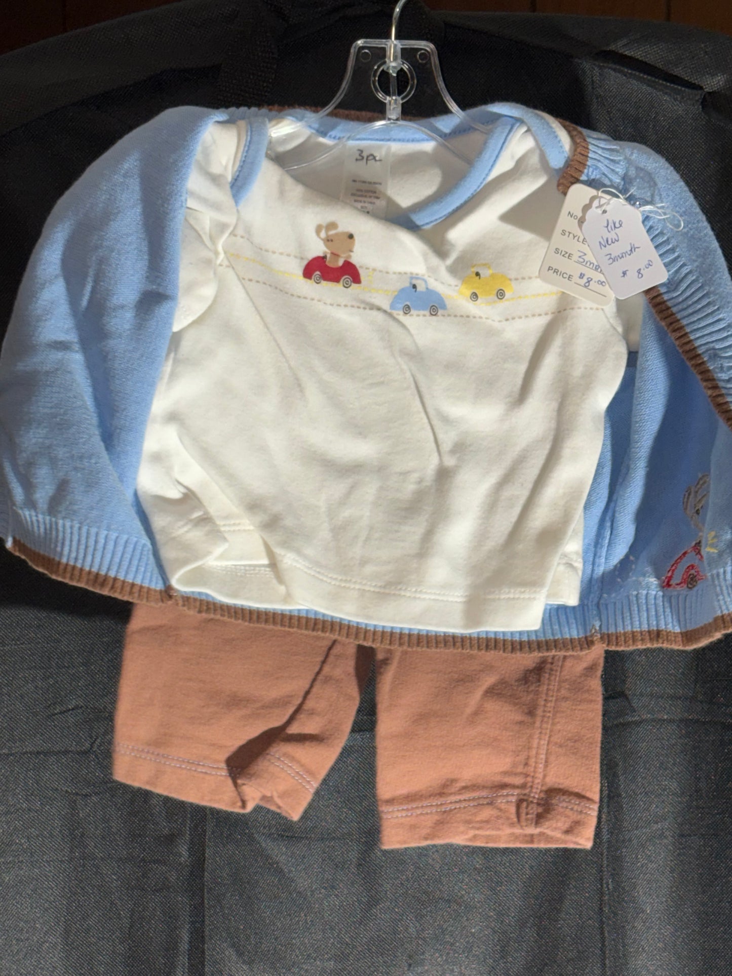 Size 3 month outfit- Brown and blue with puppy