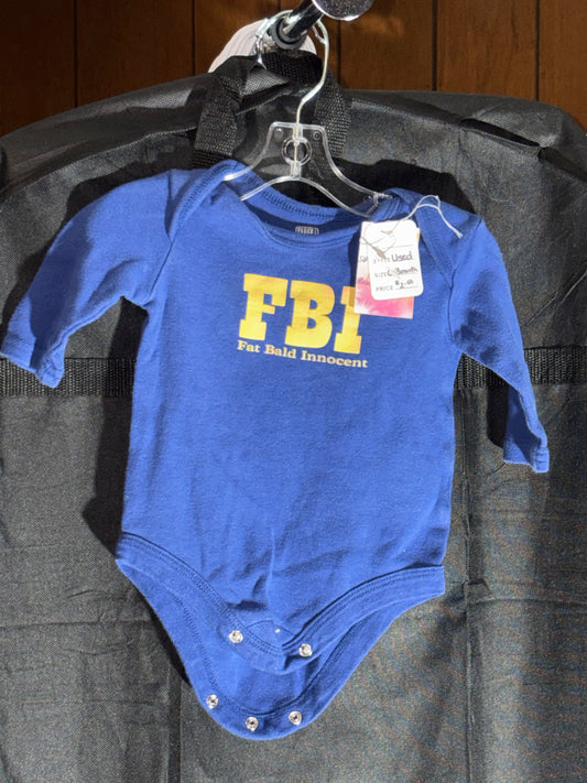 Size 0-3 month Navy onesie FBI - Fat Bald Innocent