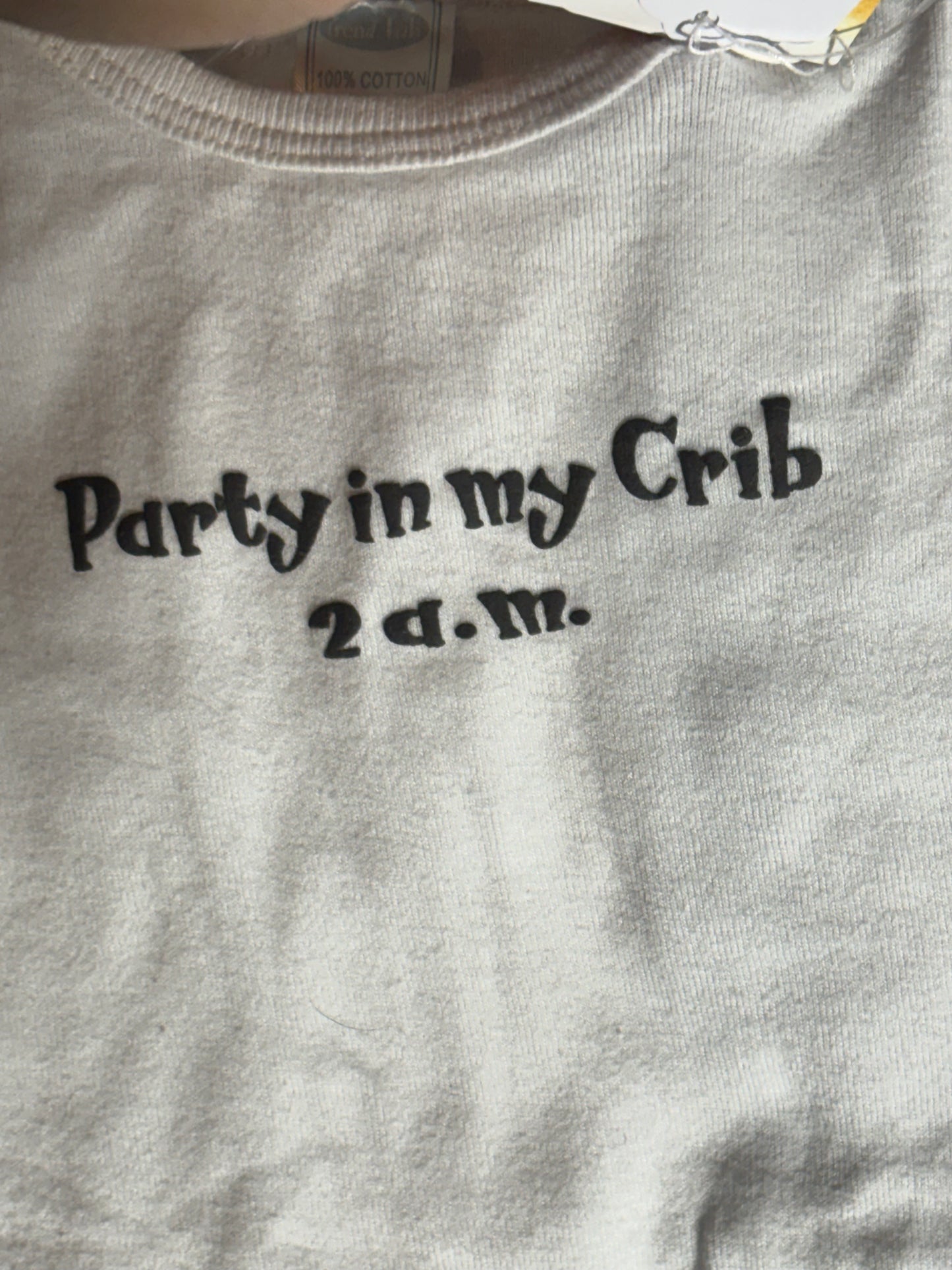 Size 0-3 month, white onesie “party in my crib 2am” and black pants