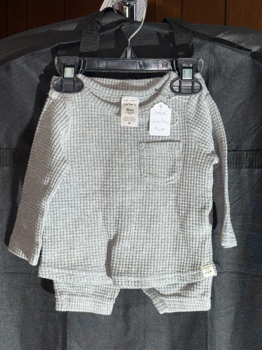 Size 6 month, quilted like pattern, gray, Carters Brand, hat and slippers