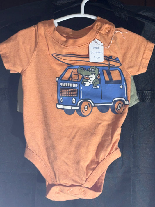 Size 3-6 months, Garanimals brand, orange onesie with green shorts