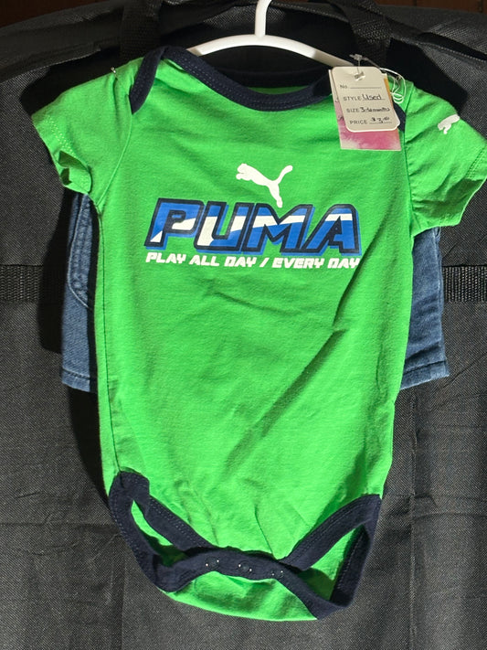Size 3-6 month, Puma onesie, with jean shorts