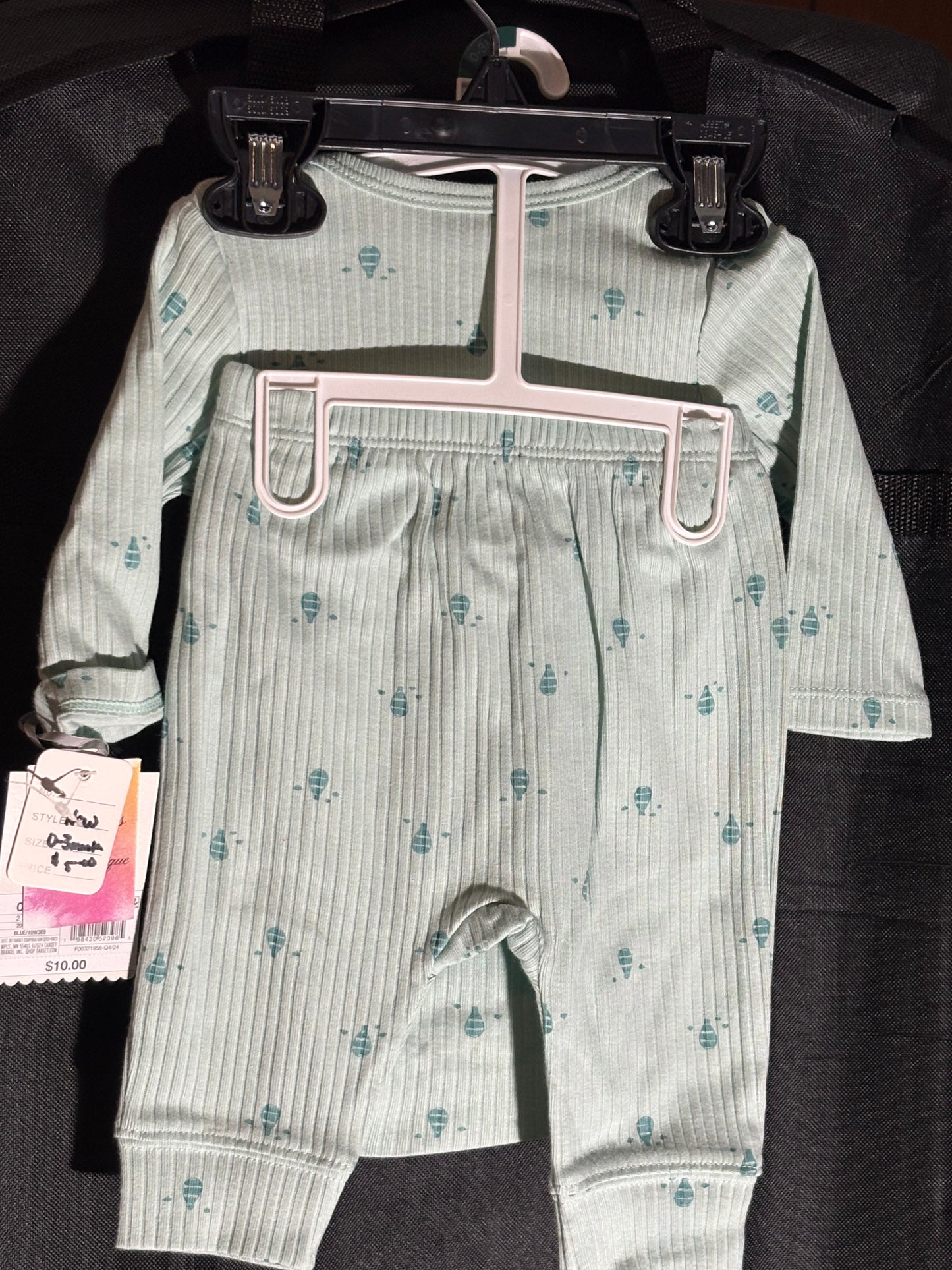 Size 0-3 month, Cloud Island green onesie and pant set