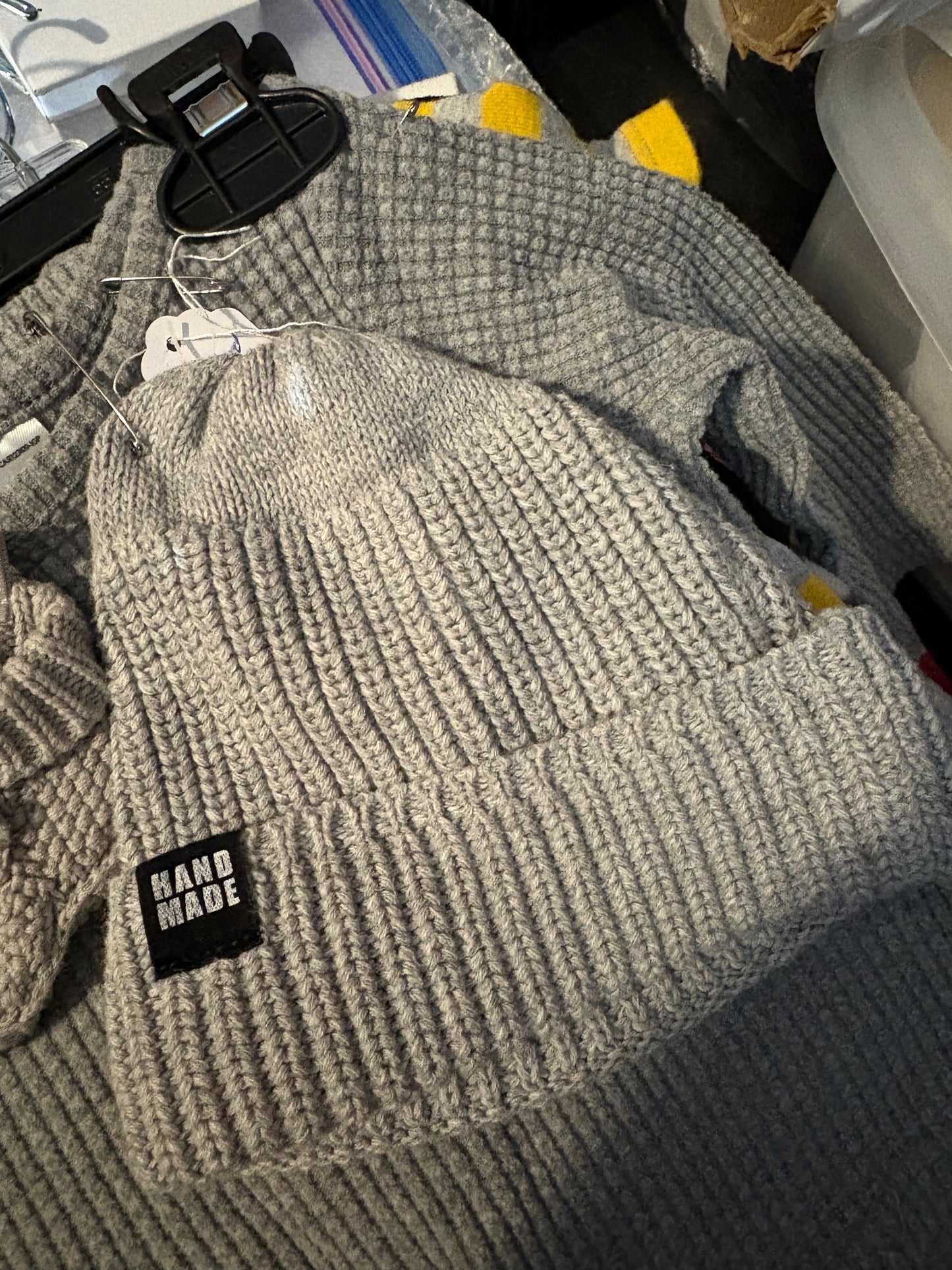 Size 6 month, quilted like pattern, gray, Carters Brand, hat and slippers