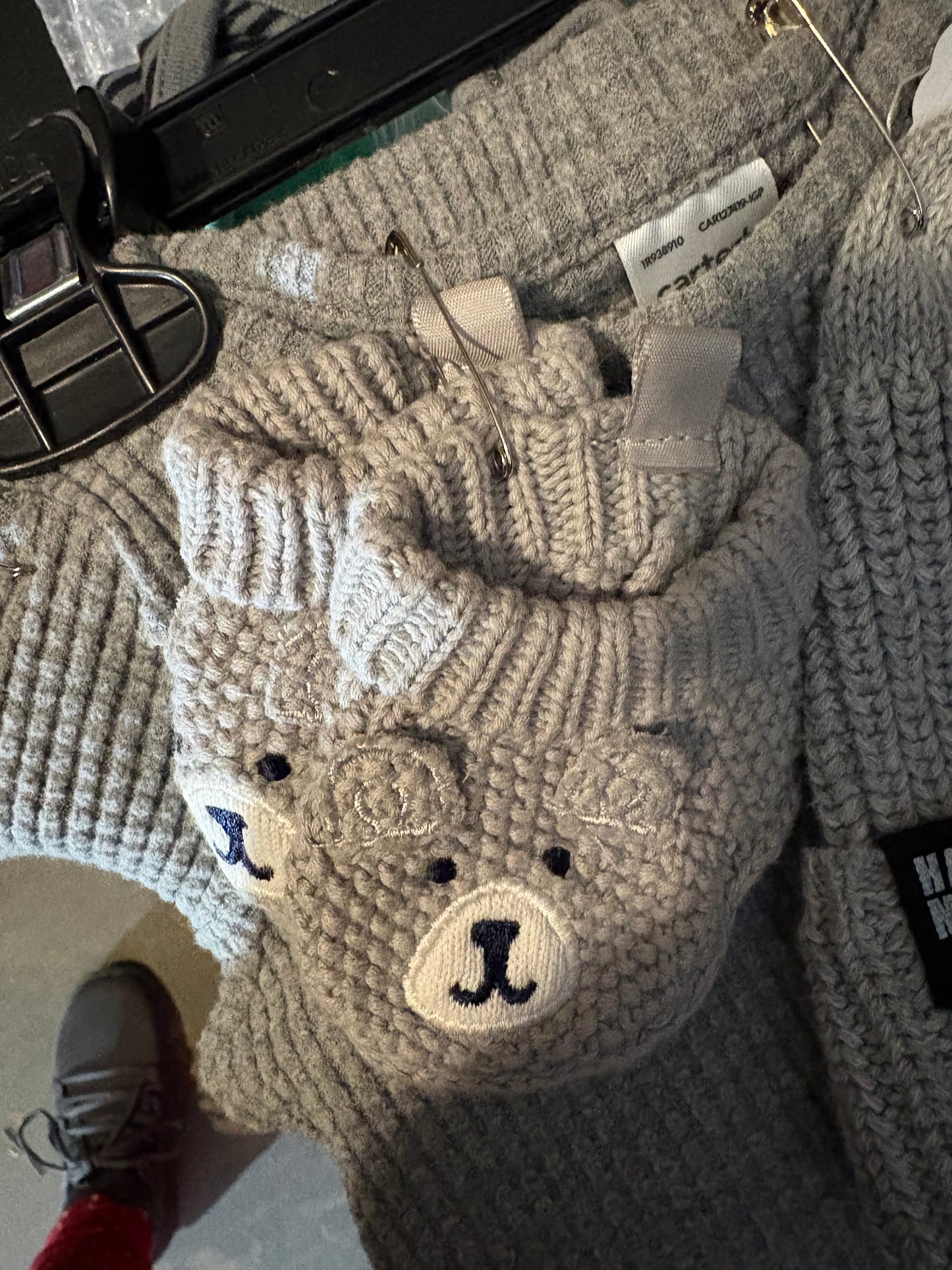 Size 6 month, quilted like pattern, gray, Carters Brand, hat and slippers