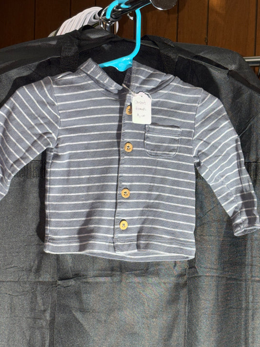 Size 6 month, Carters Brand, Gray striped button up hooded jacket