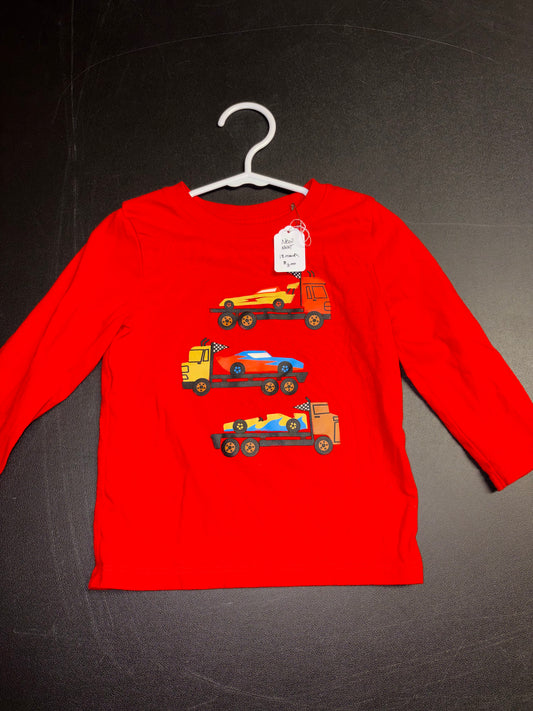 Size 18 month, New long sleeved red shirt, car themed