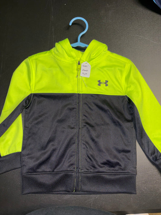 Size 24 month, Under Armour yellow and black zip up hooded jacket