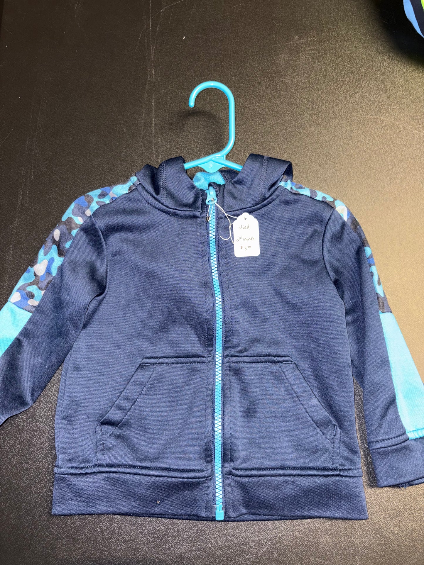 Size 24 month, blue zip up hooded jacket