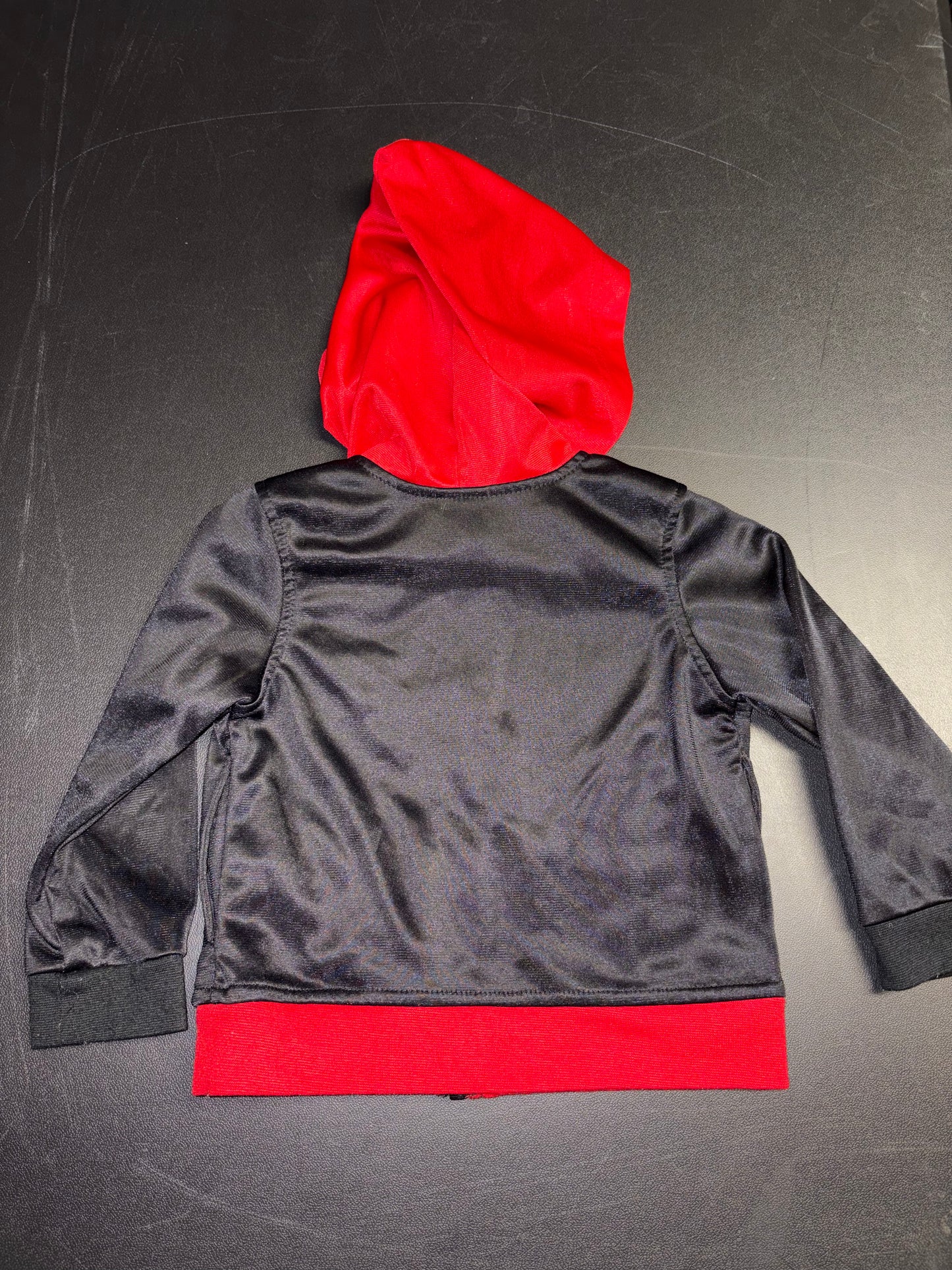 Size 2T Black and Red Basketball, Zip up hooded jacket